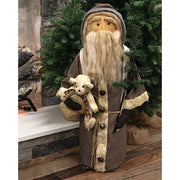Stuffed Gray Coat Father Christmas with Teddy Bear - 27"H