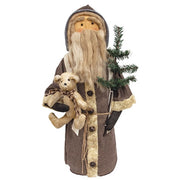 Stuffed Gray Coat Father Christmas with Teddy Bear - 27"H