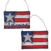 Wooden America Flag Doodle Ornaments (Set of 2)