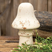 Distressed White Metal Mushroom - 10.5"H