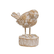 Carved Wood Look Resin Whitewashed Bird on Stump  (3 Count Assortment)