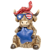 Resin Patriotic Highland Cow Sitter  (3 Count Assortment)