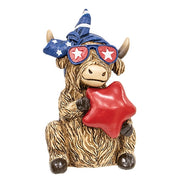 Resin Patriotic Highland Cow Sitter  (3 Count Assortment)