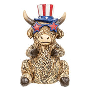 Resin Patriotic Highland Cow Sitter  (3 Count Assortment)