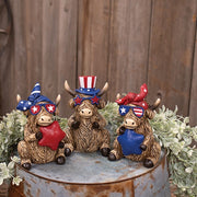 Resin Patriotic Highland Cow Sitter  (3 Count Assortment)