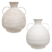 Distressed White Metal Two Handled Vase - 14"H  (2 Count Assortment)
