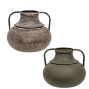 Distressed Rustic Metal Flower Urn - 7.5"H  (2 Count Assortment)