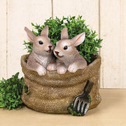 Resin Bunny Pair in Basket Planter