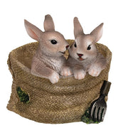 Resin Bunny Pair in Basket Planter