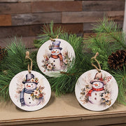 Winter Floral Snowman Ornament - 5" Dia.  (3 Count Assortment)