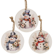Winter Floral Snowman Ornament - 5" Dia.  (3 Count Assortment)
