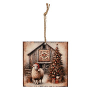 Christmas Tree Barn & Sheep Ornament - 4"  (3 Count Assortment)