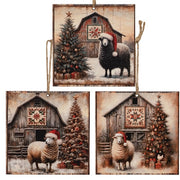 Christmas Tree Barn & Sheep Ornament - 4"  (3 Count Assortment)