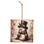 Vintage Pattern Snowman Ornament - 4" Sq.  (3 Count Assortment)