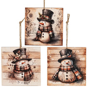 Vintage Pattern Snowman Ornament - 4" Sq.  (3 Count Assortment)