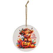 Hey There Pumpkin Harvest Highland Ornament - 4" Dia.