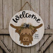 Welcome Highland Cow Sign with 13 Seasonal Ear Tags