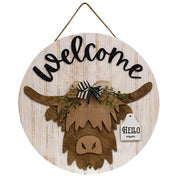 Welcome Highland Cow Sign with 13 Seasonal Ear Tags