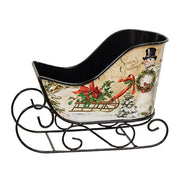 Seasons Greetings Vintage Postcard Metal Sleigh