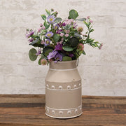 Distressed Metal Tan Beaded Accent Milk Can with Handle