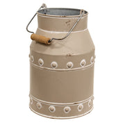 Distressed Metal Tan Beaded Accent Milk Can with Handle
