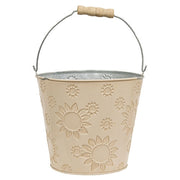 Ivory Sunflower Embossed Bucket with Handle