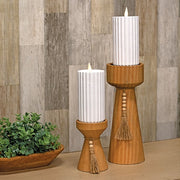 Natural Wooden Beaded Pillar Holder - 5.5"H