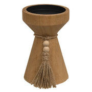 Natural Wooden Beaded Pillar Holder - 5.5"H