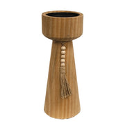 Natural Wooden Beaded Pillar Holder - 11.5"H