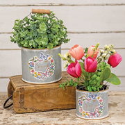 Butterfly Floral Spring Distressed Metal Buckets (Set of 2)