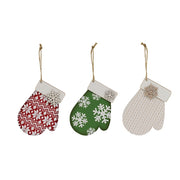 Snowflake Mitten Ornament with Jute Hanger  (3 Count Assortment)