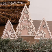 Glittered Wooden Joy to the World & Snowflake Christmas Tree Sitters (Set of 3)