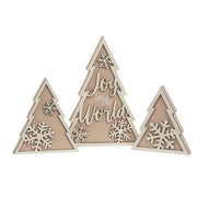 Glittered Wooden Joy to the World & Snowflake Christmas Tree Sitters (Set of 3)