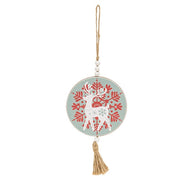 Yuletide Folklore Round Wooden Reindeer Ornament  (2 Count Assortment)