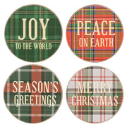 Wooden Plaid Christmas Coasters with Holder (Set of 5)