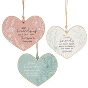 Wildflower Friendship Wooden Heart Ornament  (3 Count Assortment)