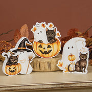 Spooky Boo Wooden Cat Sitter  (3 Count Assortment)