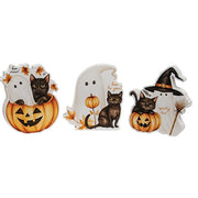 Spooky Boo Wooden Cat Sitter  (3 Count Assortment)