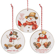 Always With You Snowman & Cardinal Round Ornament  (3 Count Assortment)