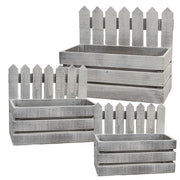 White Wooden Picket Planter Boxes (Set of 3)