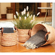 Woven Natural and Rose Seagrass Baskets (Set of 3)