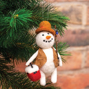 Fishing Snowman Felted Ornament
