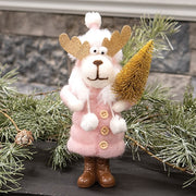 Moose in Pink Puffer Coat Felted Ornament
