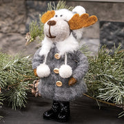Moose in Gray Puffer Coat Felted Ornament