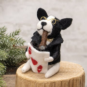 Card Playing Dog Felted Ornament