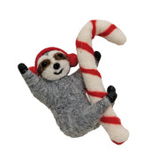 Sloth with Candy Cane Felted Ornament