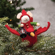 Mouse on Flying Cardinal Felted Orament