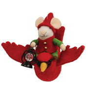 Mouse on Flying Cardinal Felted Orament