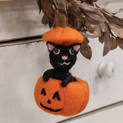 Black Cat in Pumpkin Felted Ornament