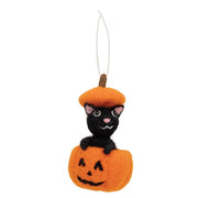 Black Cat in Pumpkin Felted Ornament